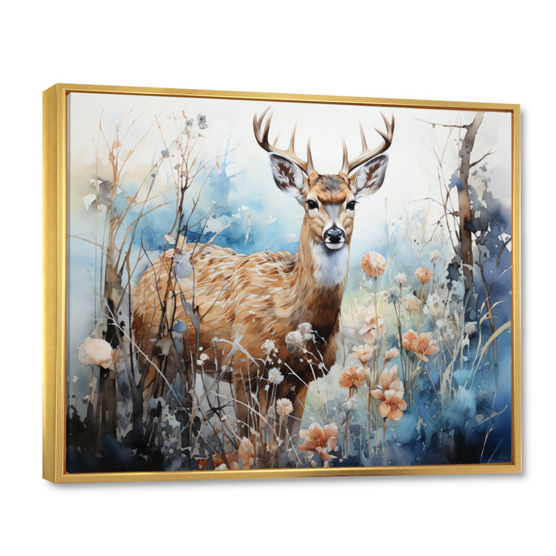 «Deer Winters Embrace I», reproduction sur toile, H 34 po x l 44 po x P 1,5 po, Cadre flottant doré