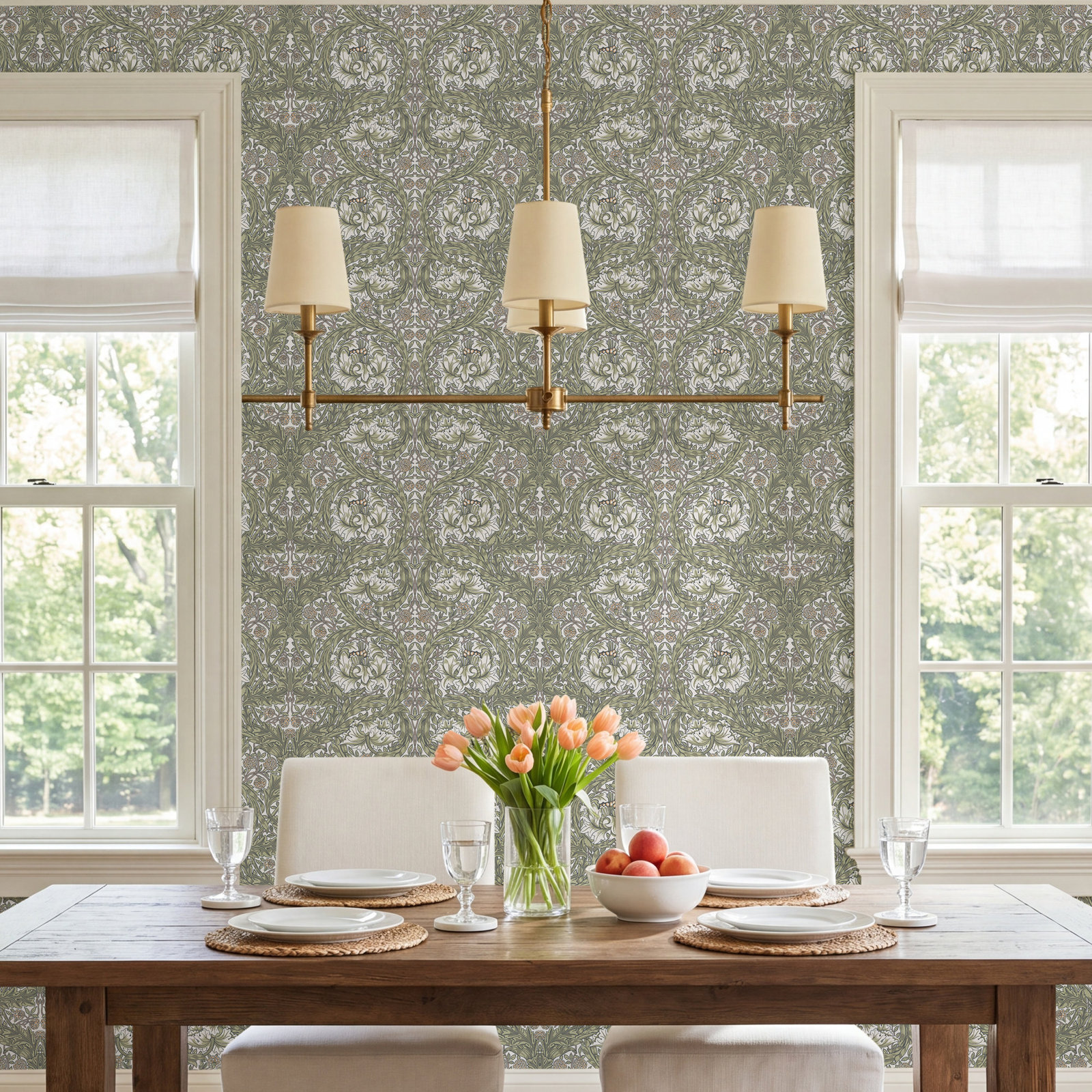 African Marigold Floral Wallpaper, Green