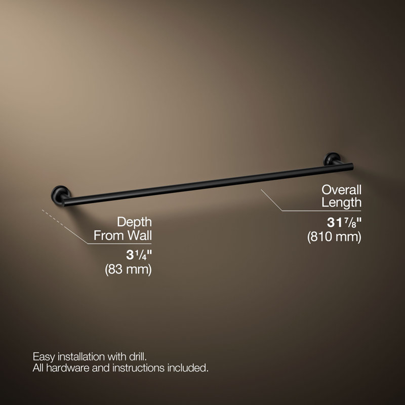 Purist 30" Wall Mounted Towel Bar, Matte Black, 1.88" H x 30" L x 3.25" D