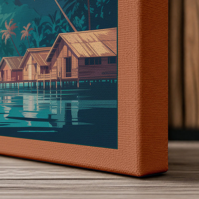 Mountain by Turquoise Waters Coastal 1 Piece Wrapped Canvas Wall Art, 24x16 - 61.0 x 40.6 cm, Terracotta Border