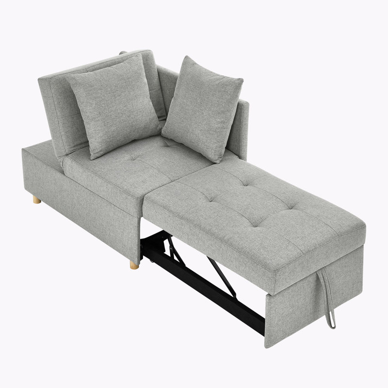 Convertible Sleeper Chair With Adjustable Backrest, Grey Linen