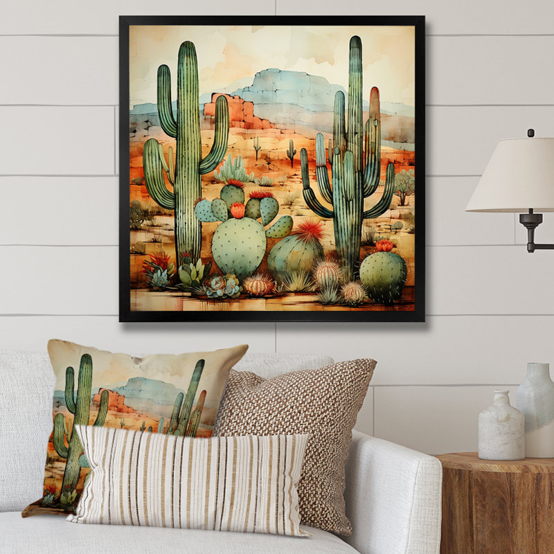 «Desert mexicain Serenity 2», reproduction d'art sur toile, Cadre simple noir, H 36 po x l 36 po x P 1,5 po
