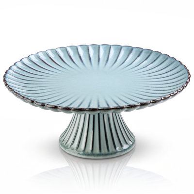 Présentoir à gâteaux festonné en céramique, couleur Brume Océane, Collection Marée