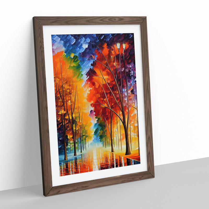 Forest Woodland In Colour No.5 - Single Picture Frame Painting, 64cm H x 46cm W x 2cm D, Walnut