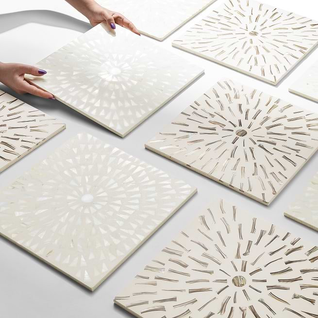 Estee 12x12 Polished Pearl Inlay and Cement Tile, Frosty White