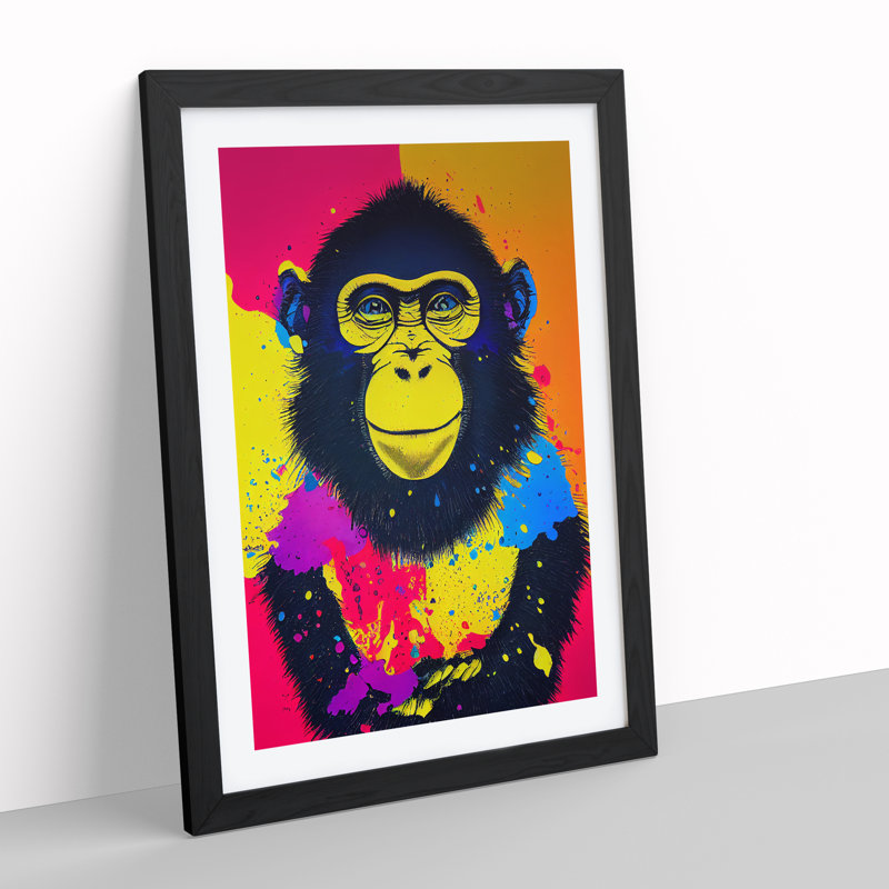 XV1022-4100X Splashed Monkey No.3 Abstract - Single Picture Frame Painting, Black, 64cm H x 46cm W x 2cm D