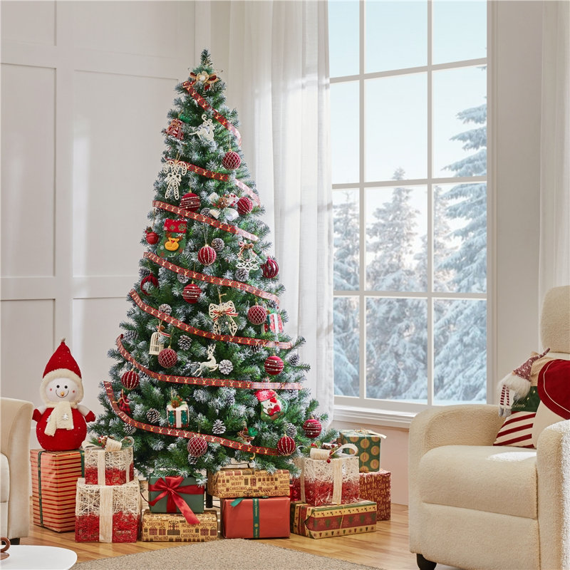 Arbre de Noël artificiel givré décoré de pommes de pin, 6', Non pré-éclairé