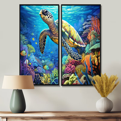 «Blue Sea Turtle World» - art mural bleu