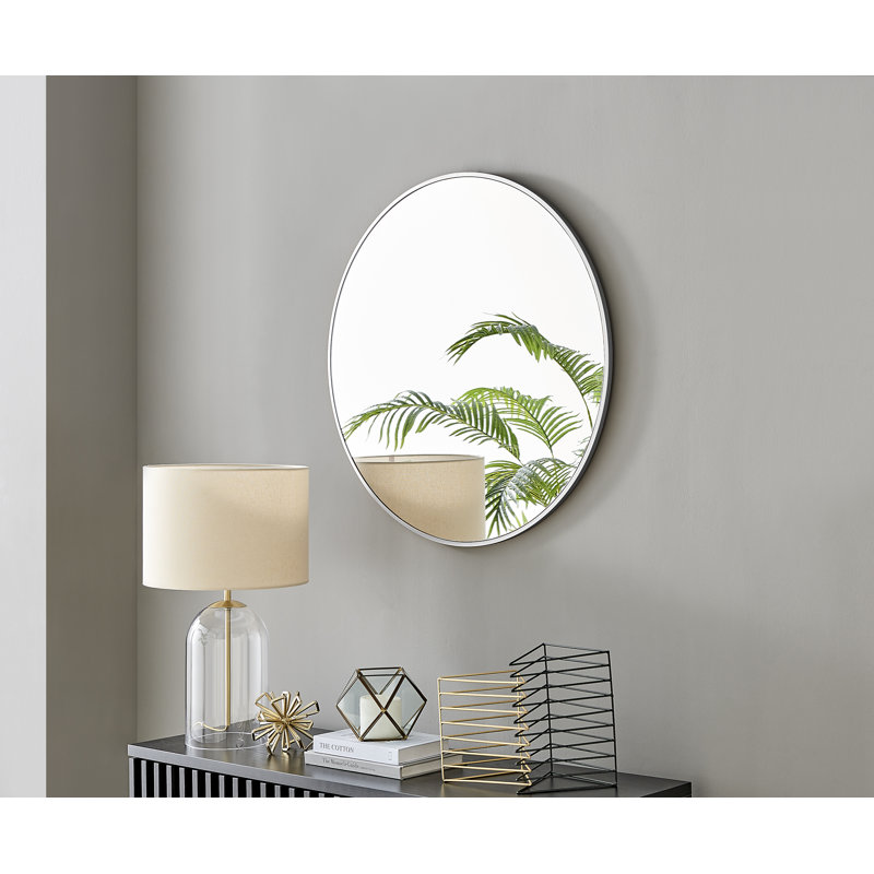 Alcantera Round Metal Frame Wall Mirror Simple and Elegant Modern Design, Black, 80cm H x 80cm W