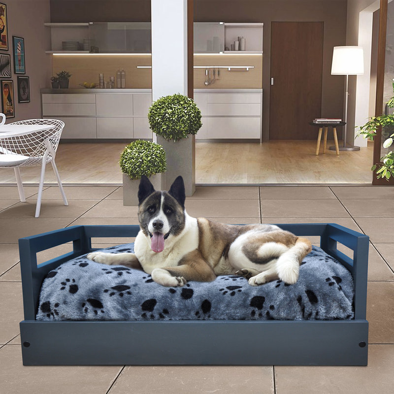 Canapé pour chien en bois avec coussin Hanke, Moyen (l 19,49 po x P 28,35 po x H 9,45 po), Gris charbon