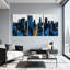 Cités et pays, bleu, noir, or, horizon de la ville, ensemble de 3 reproductions d'art sur toile-2034664367