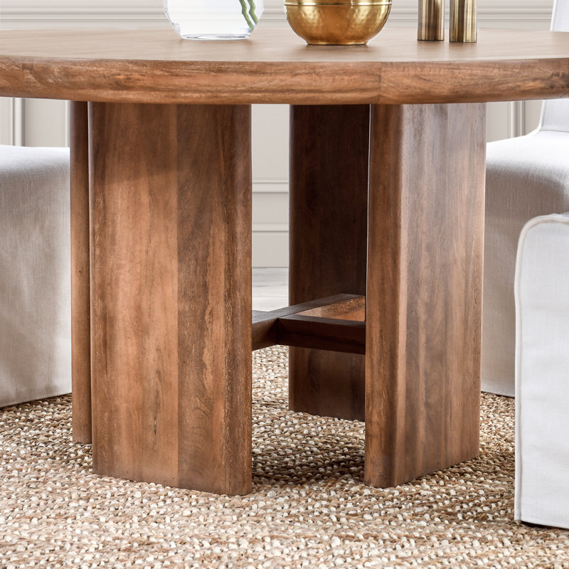 Selena Round Solid Wood Dining Table, Brown
