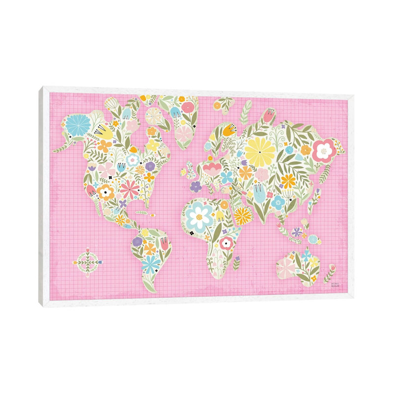 Floral World Pink 1 Piece Wall Art on Canvas, 101.6cm H x 152.4cm W x 3.81cm D, White Framed
