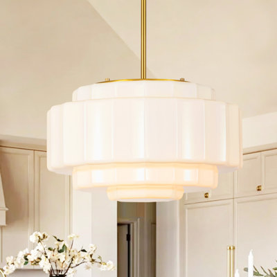 3 - Light Drum Glass Schoolhouse Kitchen Island Pendant Light