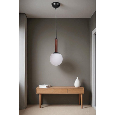 Elegant Adjustable Chandelier, Metal Body with Glass Cap, 15 x 15 cm | White, Walnut & Black Finish | Max 40W E27 Socket (Bulb Not Included) | Total Height: 31.5 inches | IP20 Rated for Indoor Use, Stylish Home Lighting Solution
