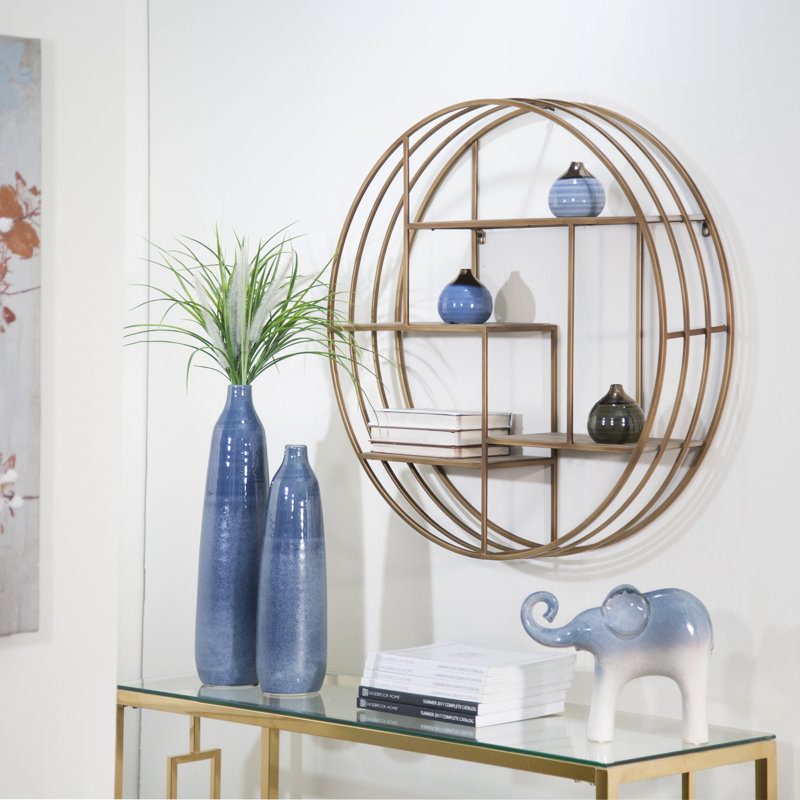 Sagebrook Home Kittle Modern Glam Iron and Wood Wall Storage Shelf, Bronze/Copper