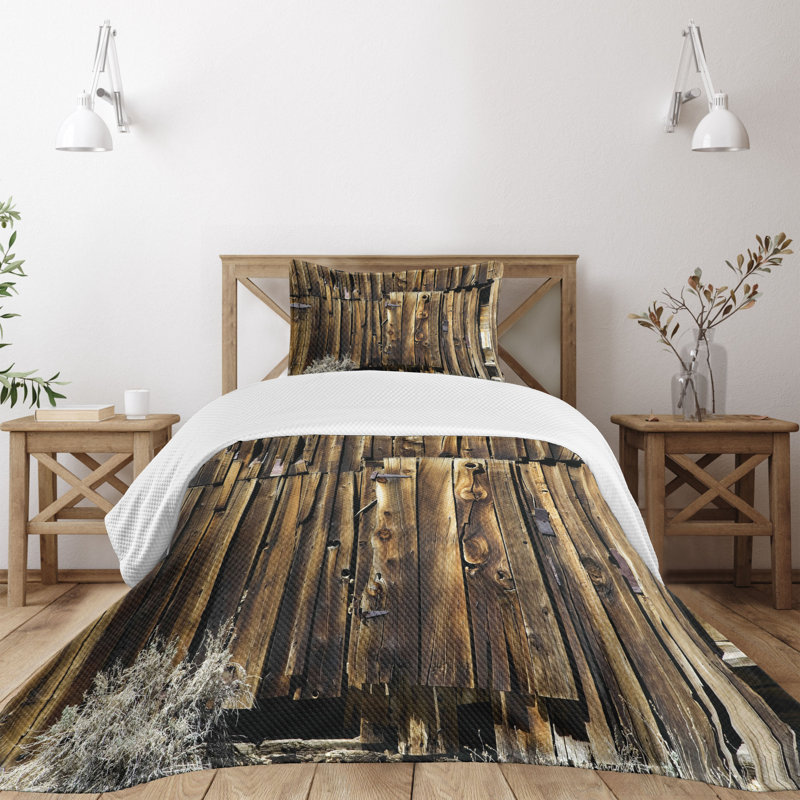 Ambesonne Rustic Bedspread Set Oak Barn Timber Door Brown