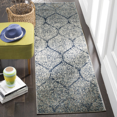 Christa Damask Navy Blue/Silver Area Rug