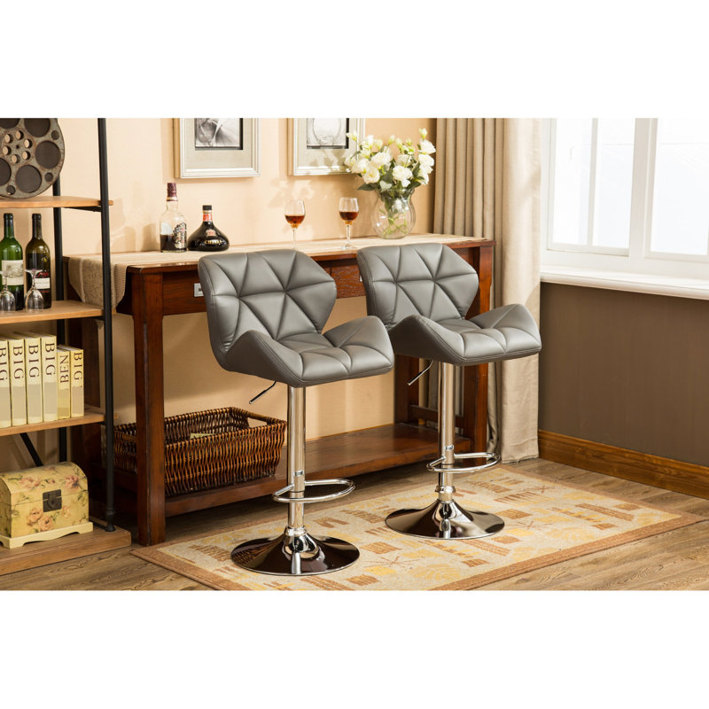 Tabourets de bar contemporains, de 2 - hauteur réglable hydraulique, siège en cuir PU diamant, repose-pieds pour tabourets noirs Delight 2, et construit avec