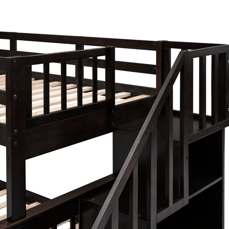 Lit superposé couleur avec escalier avec rangement pour tiroirs, robuste pour la chambre à coucher et les dortoirs, convient à tous les ménages Bois massif. Rangement. Escaliers sécuritaires. Polyvalent ou