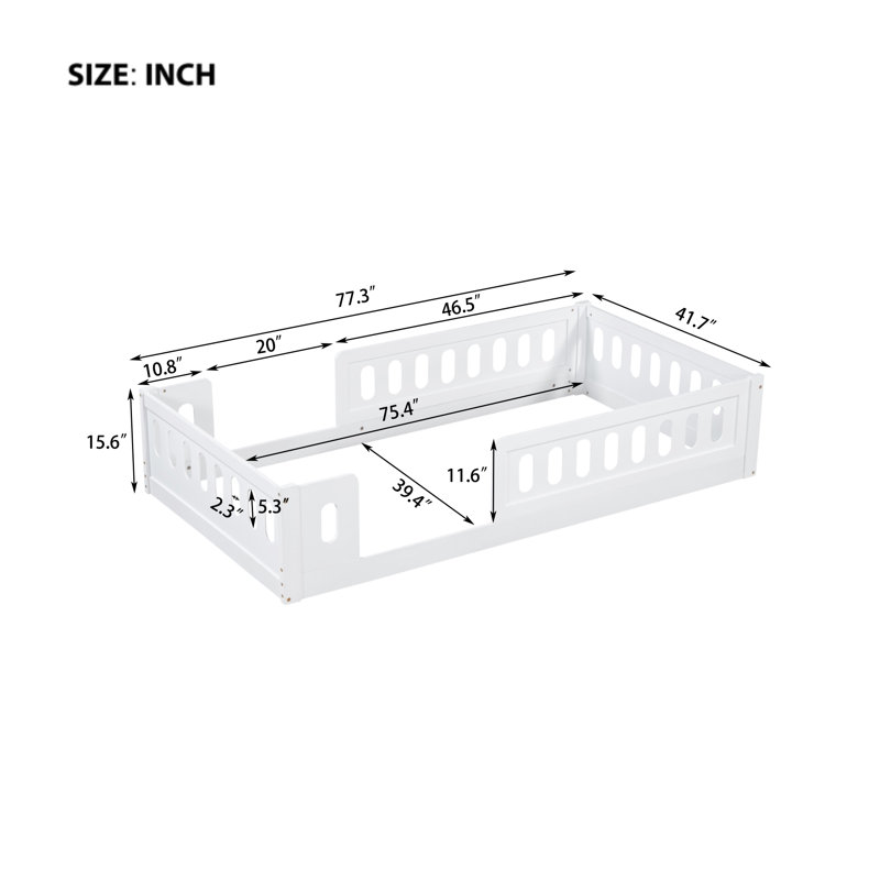 Solid Wood Platform Bed With Safety Guardrail, White, Twin