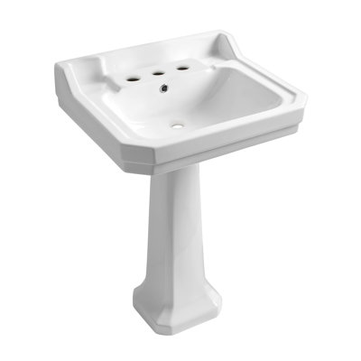 Isabella Collection Traditional Pedestal 23.5" Sink, Rectangular Bowl, Backsplash, Dual Soap Ledges, Decorative Trim and Overflow