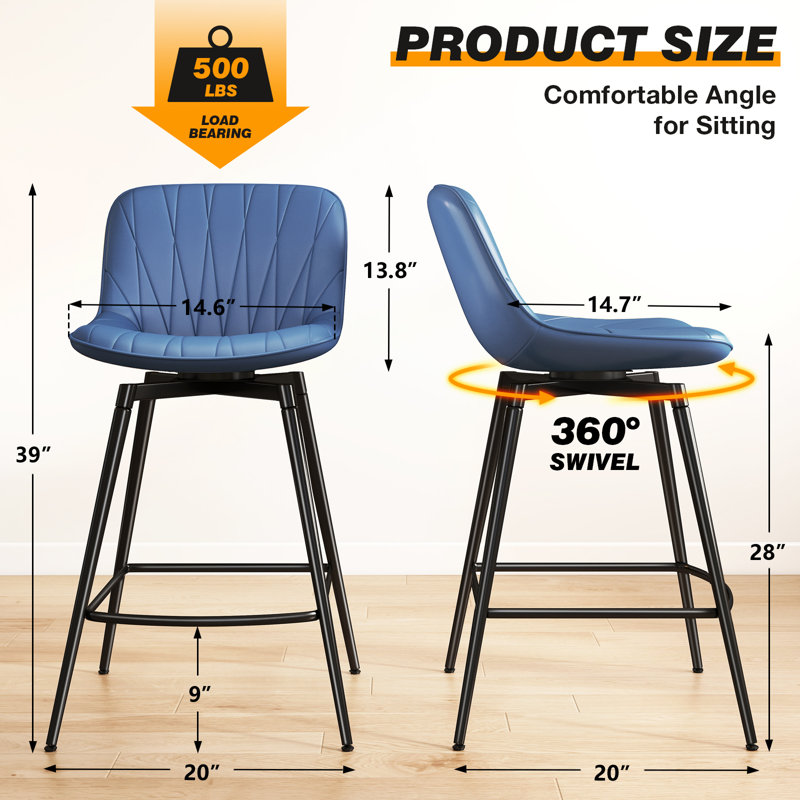 28inch Swivel Bar Stool| Hold Up To 500lbs, Blue, 2