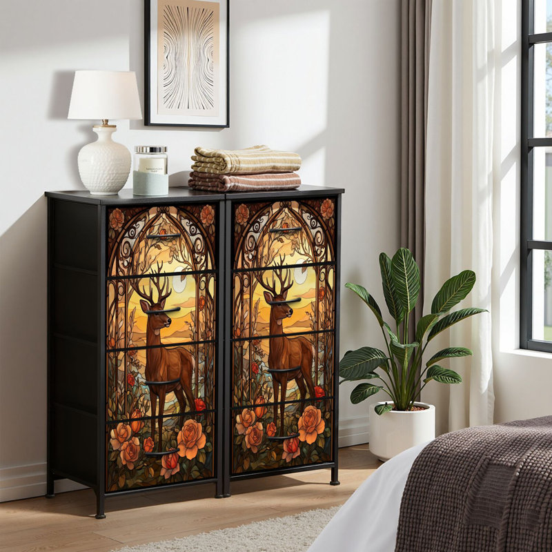 4 Drawer Dresser for Bedroom, Narrow Chest of Drawers, Wooden Top and Study Iron Frame 18"x37.5"-(WxH)