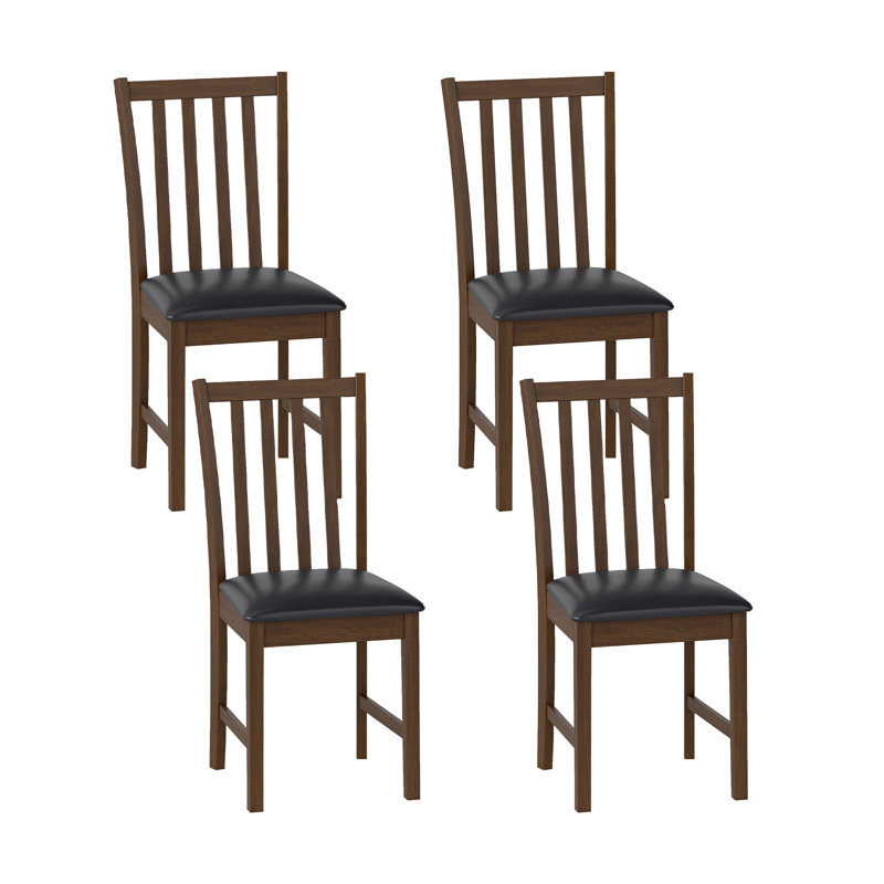 Gymax Wooden Dining Chair Set of 4 w/Rubber Wood Frame & Padded Seat & Curved Back Brown, 4, Black, Brown