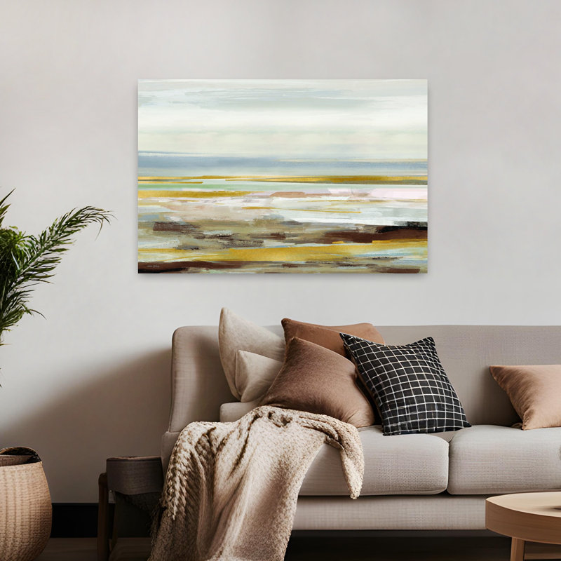 Art contemporain contemporain, paysage côtier moderne abstrait, H 32 po x l 48 po