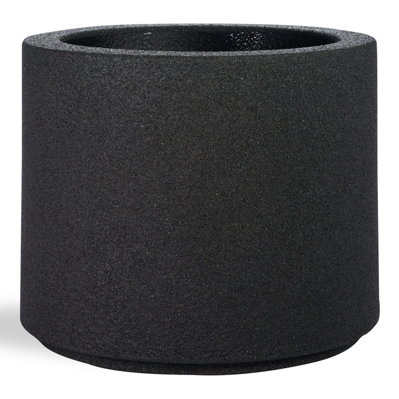 Gita Large Lightweight Outdoor 23" x 19" Round Planter Box, Black Granite