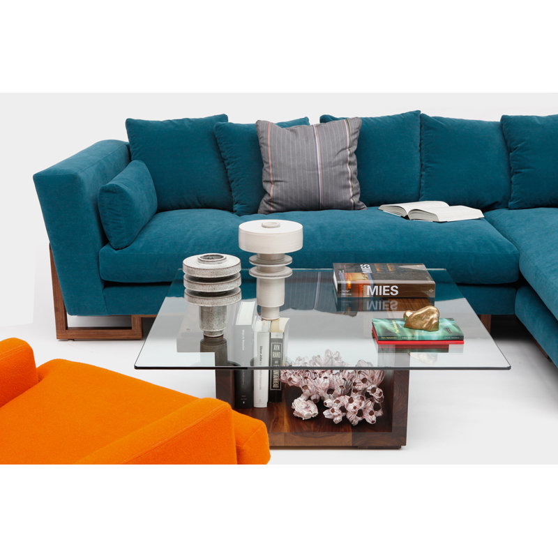 LRG Chaise Sectional, Peacock, No Trays, Solid Walnut