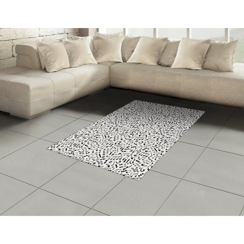 Tapis décoratif noir et blanc à haute densité en fibres de polyester longues fibres, Rectangle— 4 pi x 5 pi 8 po