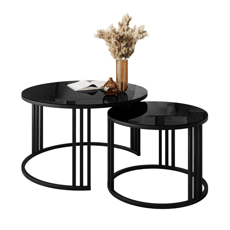 Autianna Frame Coffee Table, Black, Black Glass