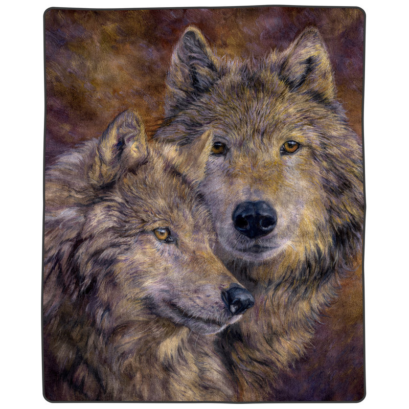 Couverture loup Lavish Home - paire de loups imprimés de 80 x 92 pouces - jeté en fausse vison 8lb pour canapé, canapé ou lit