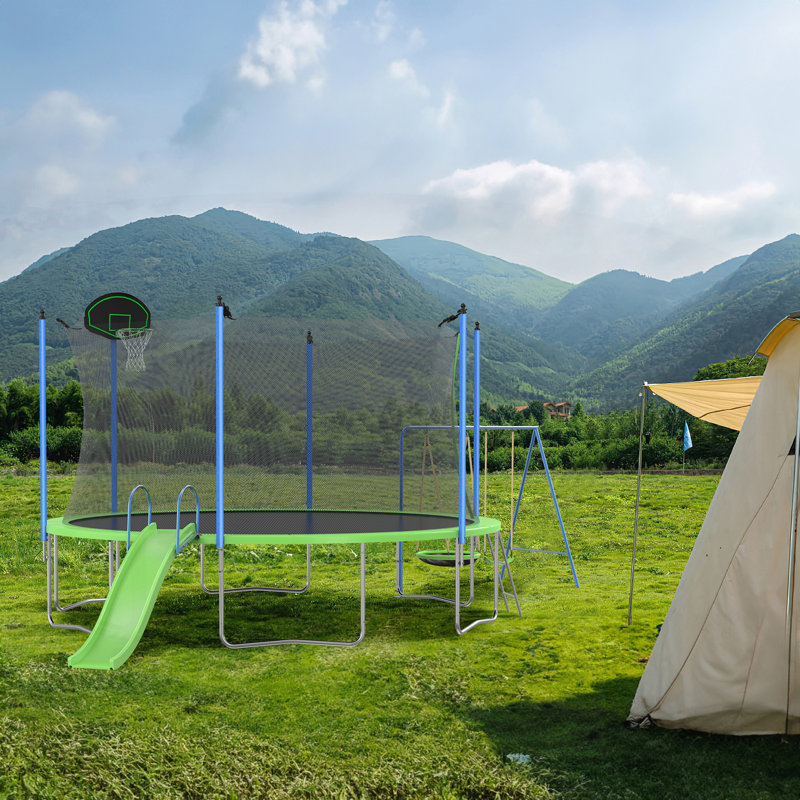 Trampoline d'extérieur polyvalent avec de multiples caractéristiques amusantes pour tous les âges, Noir