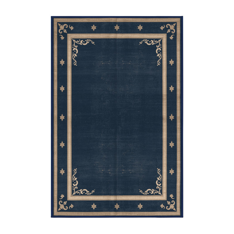 Soft Plush Fessler July 4Th Modern & Contemporary Abstract Area Rug in Gray – Navy Binding, 8x12