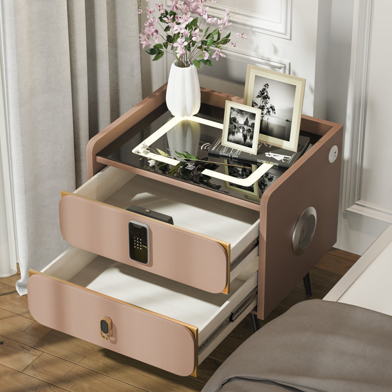 Table de chevet haute 20 po avec serrure à combinaison et lecteur Bluetooth, Beige