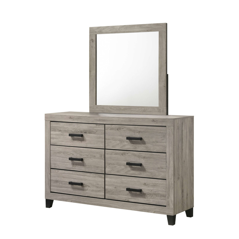 Commode 6 tiroirs gris clair avec miroir