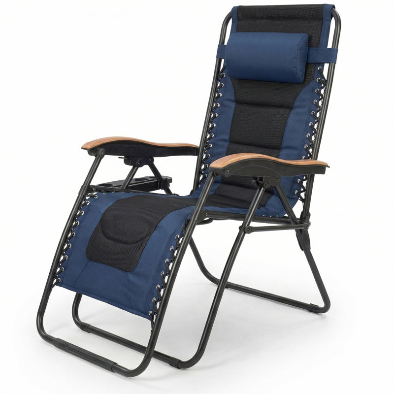 Extra-Large Thickened Zero-Gravity Chair, Foldable Patio Lounge Chair, 30-Inch Wide Seat Anti-Gravity Lounger With Cup Holders, Blue