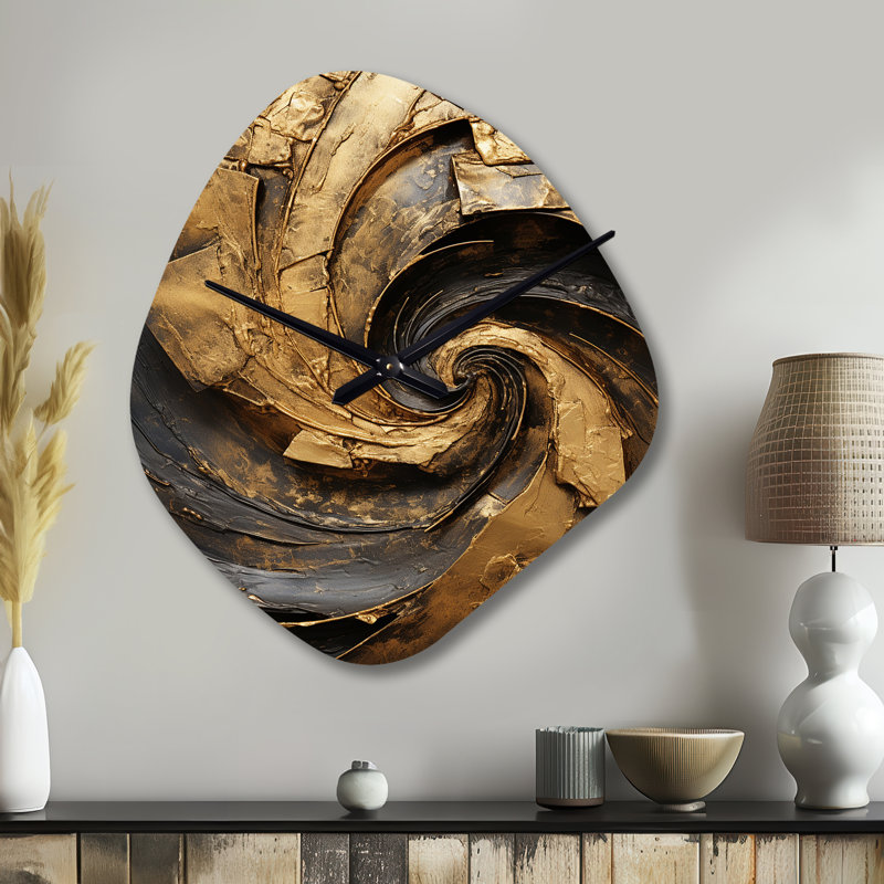 Horloge murale en forme de spirale abstraite en or noir et intemporel Turn IV - forme unique, Grand