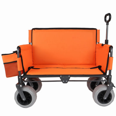 3-in-1 Folding Wagon with Bench Seat – patent protection, Includes 1 ice pack, 500lbs Capacity, 9"x4" Beach Tires for Camping & Beach, orange