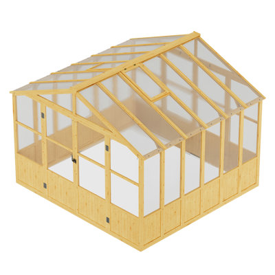 Serre en bois de cèdre 10 pi x 10 pi avec panneaux en polycarbonate, porte verrouillable et évents de toit réglables