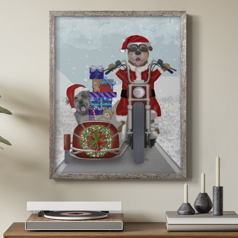 «Christmas Mutts Christmas Chopper», reproduction encadrée - bois massif