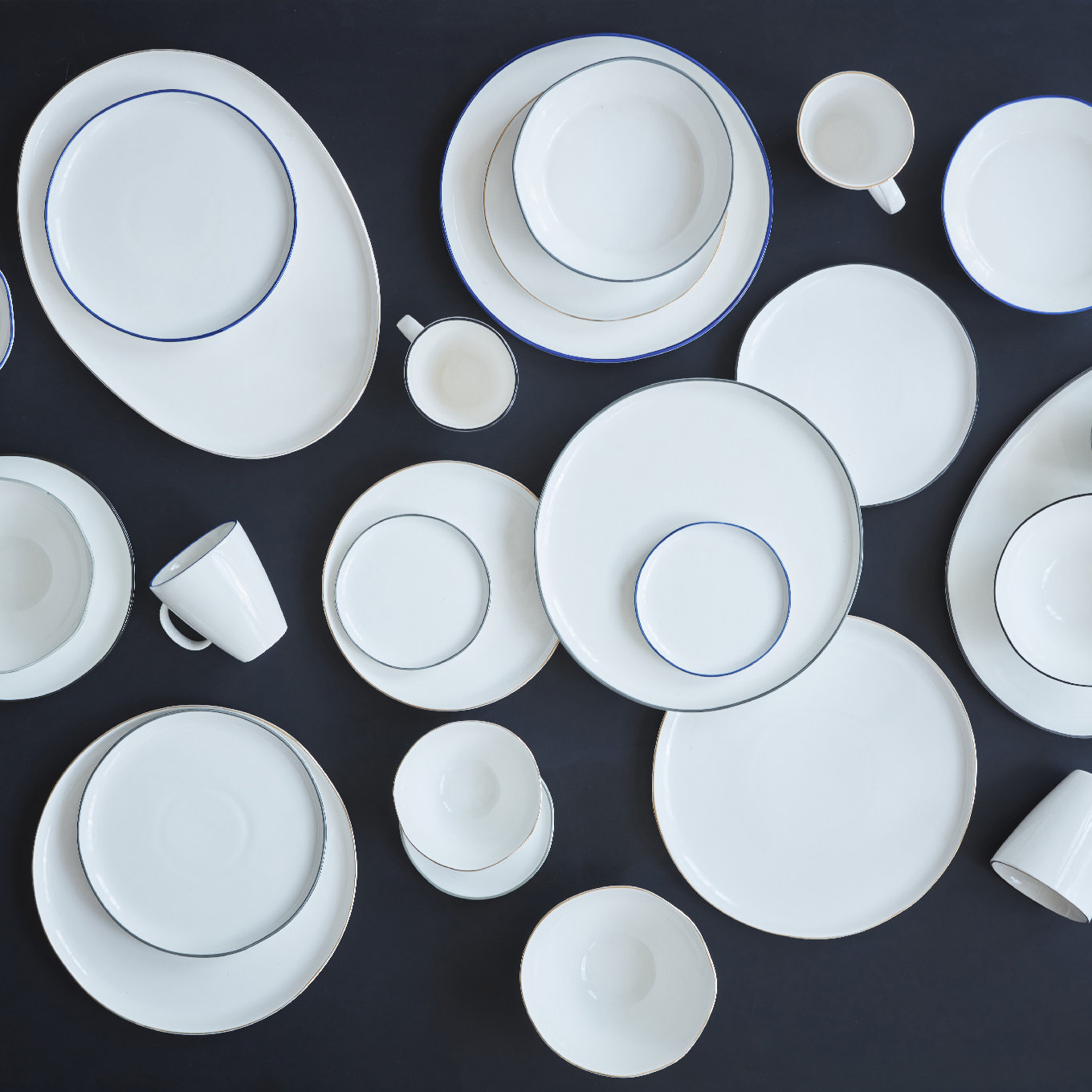 Abbesses Porcelain Dinnerware Set, White/Blue