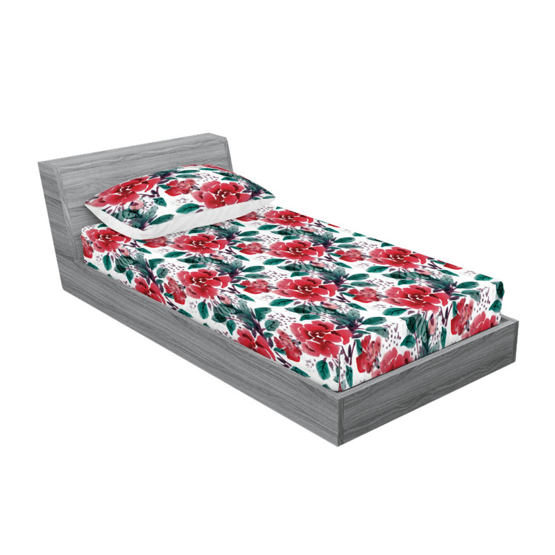 Drap-housse et taies décoratives 3 pièces Ambesonne, Corail foncé, vert forêt / floral