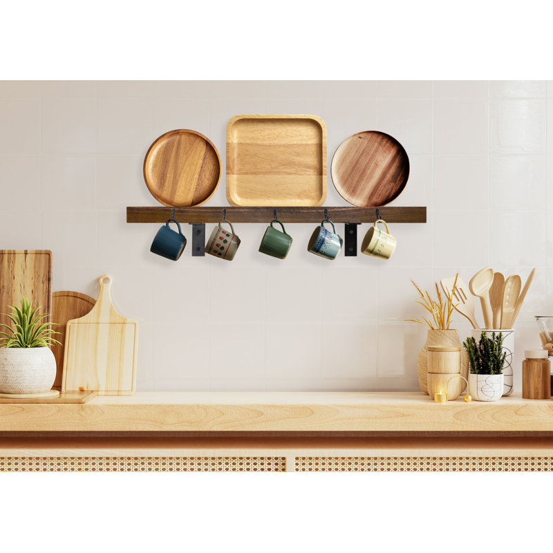 Rayne Plate Display Shelves With Hooks, Honey, 36/3/2