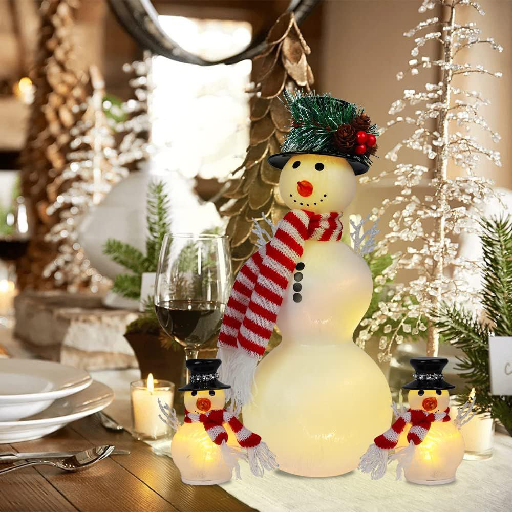 Christmas Decorations for Home,3 Pcs Pre-Lit Glass Snowman Decor Christmas Decorations Indoor, Lighted Winter Decor for Living Room Fireplace Table HO