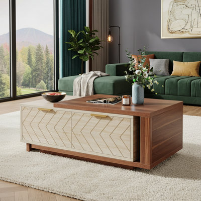 Extendable Coffee Table, Center Table Cocktail Table with 2 Storage Drawers