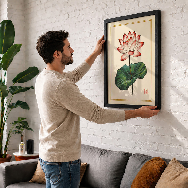 Lotus in Bloom Botanical - Framed Print, Unframed, A3 - 42.0 x 29.7 cm